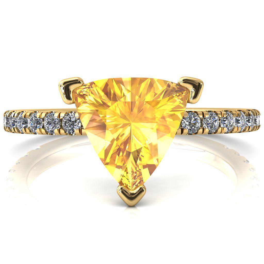Sicili Trillion Yellow Sapphire 3 Prong 3/4 Micro Pave Diamond Engagement Ring-FIRE & BRILLIANCE