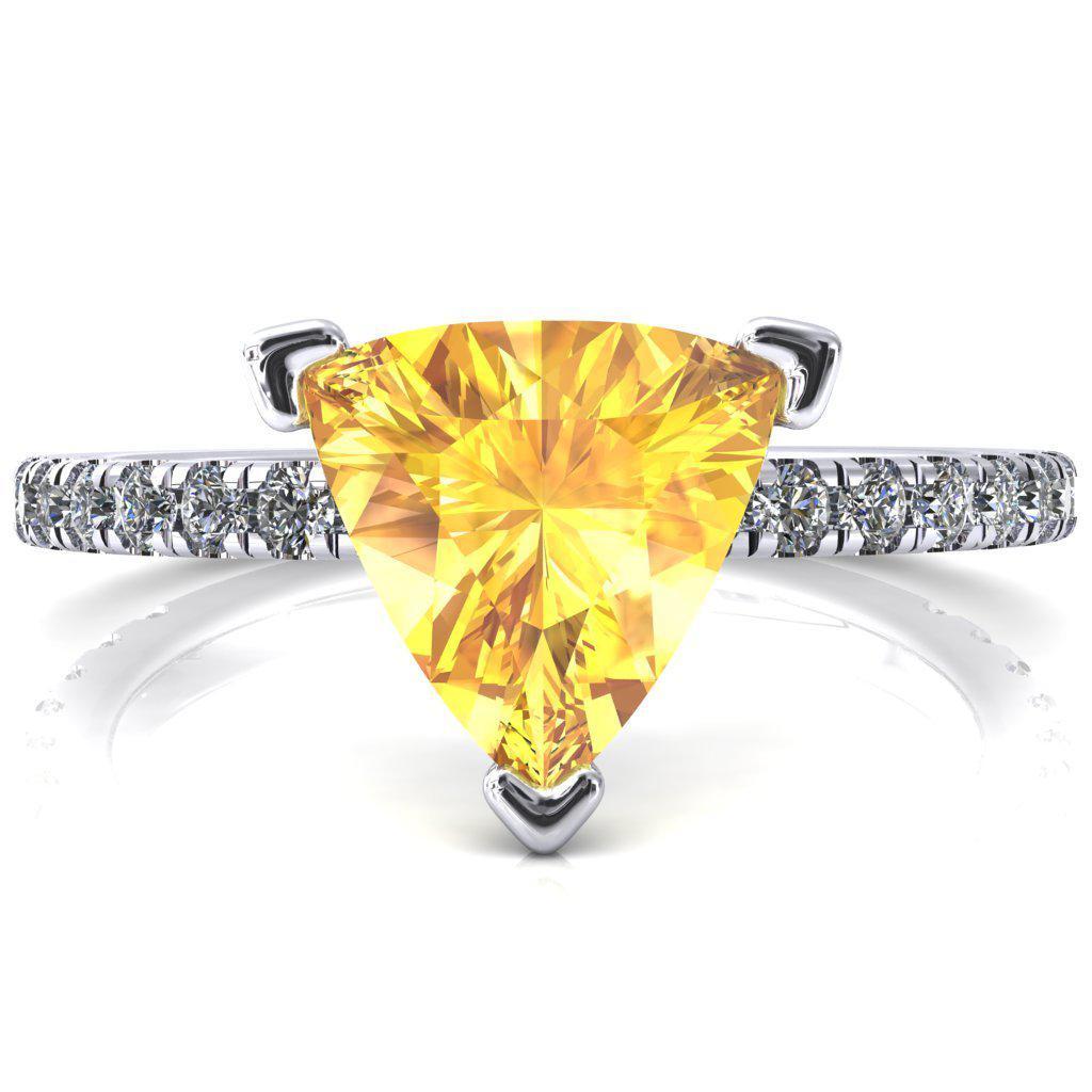Sicili Trillion Yellow Sapphire 3 Prong 3/4 Micro Pave Diamond Engagement Ring-FIRE & BRILLIANCE