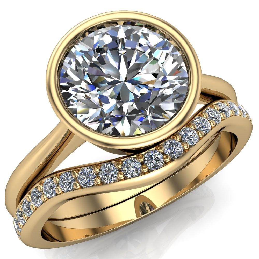 Sienna Round Moissanite Full Tapered Edged Bezel Pinched Solitaire Ring-Custom-Made Jewelry-Fire & Brilliance ®