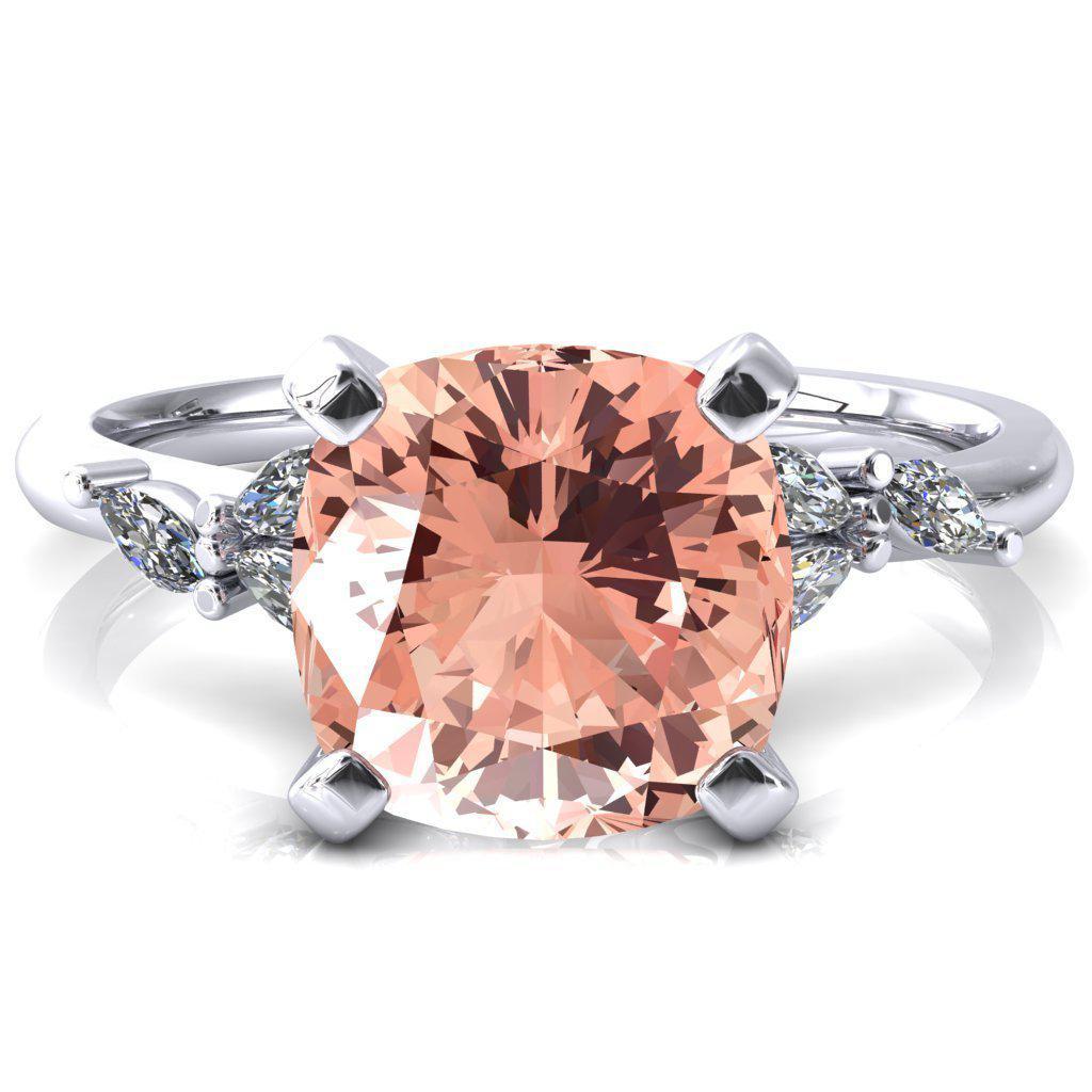 Sigrid Cushion Champagne Sapphire 4 Prong Marquise Diamond Side Ring-FIRE & BRILLIANCE
