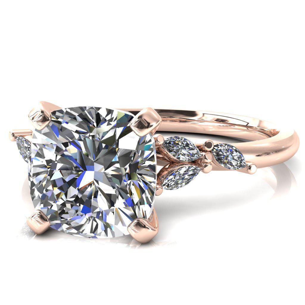 Sigrid Cushion Moissanite 4 Prong Marquise Diamond Side Ring-FIRE & BRILLIANCE