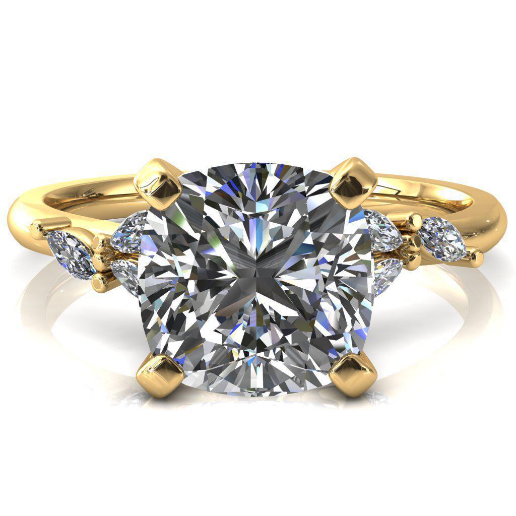 Sigrid Cushion Moissanite 4 Prong Marquise Diamond Side Ring-FIRE & BRILLIANCE