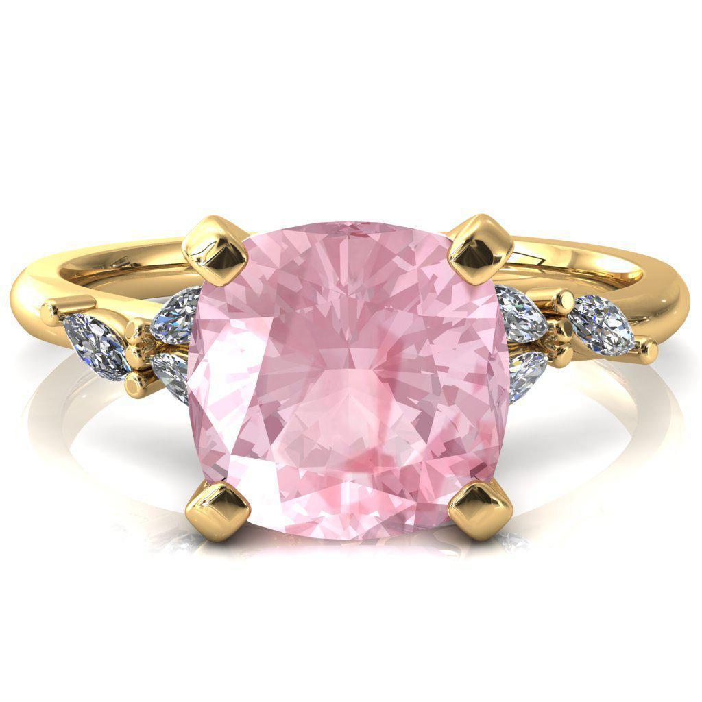 Sigrid Cushion Pink Sapphire 4 Prong Marquise Diamond Side Ring-FIRE & BRILLIANCE