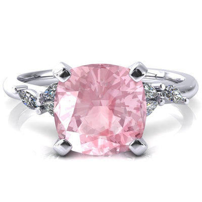 Sigrid Cushion Pink Sapphire 4 Prong Marquise Diamond Side Ring-FIRE & BRILLIANCE