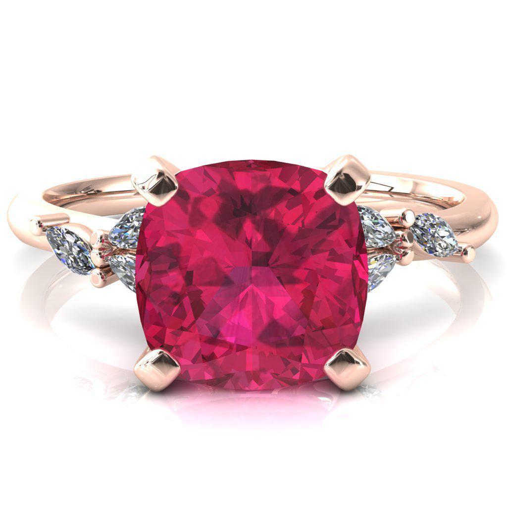 Sigrid Cushion Ruby 4 Prong Marquise Diamond Side Ring-FIRE & BRILLIANCE