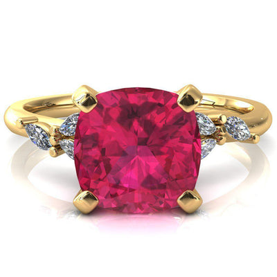 Sigrid Cushion Ruby 4 Prong Marquise Diamond Side Ring-FIRE & BRILLIANCE