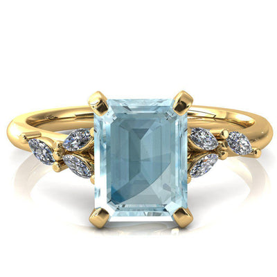 Sigrid Emerald Aqua Blue Spinel 4 Prong Marquise Diamond Side Ring-FIRE & BRILLIANCE