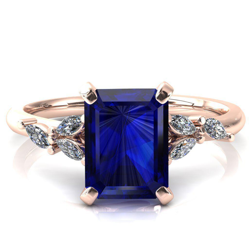 Sigrid Emerald Blue Sapphire 4 Prong Marquise Diamond Side Ring-FIRE & BRILLIANCE