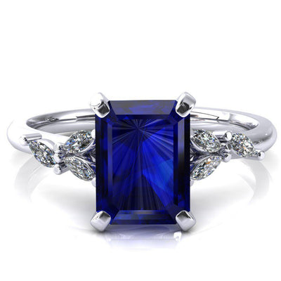 Sigrid Emerald Blue Sapphire 4 Prong Marquise Diamond Side Ring-FIRE & BRILLIANCE