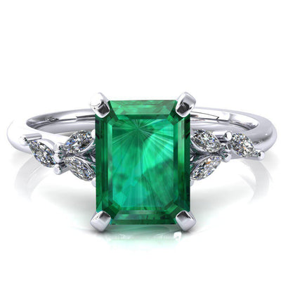 Sigrid Emerald Emerald 4 Prong Marquise Diamond Side Ring-FIRE & BRILLIANCE