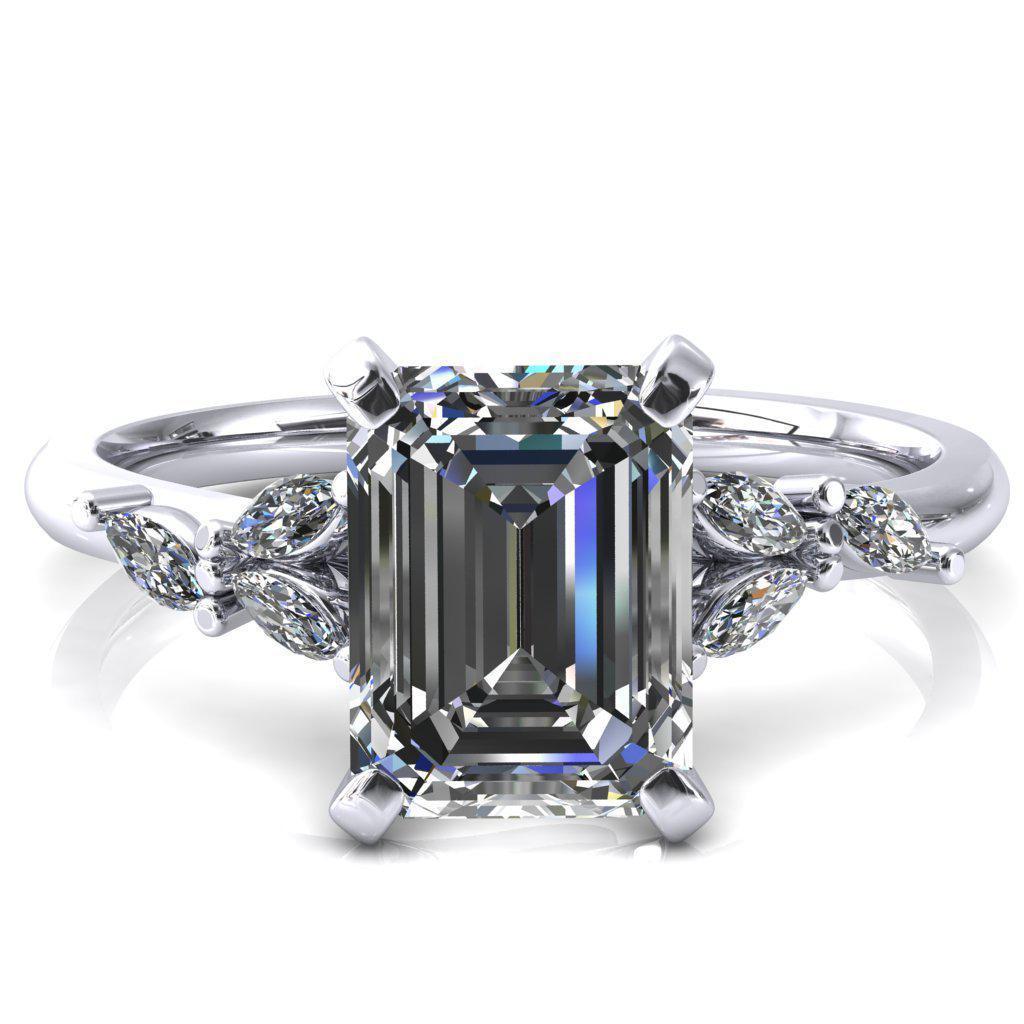 Sigrid Emerald Moissanite 4 Prong Marquise Diamond Side Ring-FIRE & BRILLIANCE