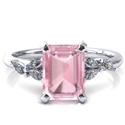 Sigrid Emerald Pink Sapphire 4 Prong Marquise Diamond Side Ring-FIRE & BRILLIANCE