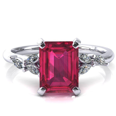 Sigrid Emerald Ruby 4 Prong Marquise Diamond Side Ring-FIRE & BRILLIANCE