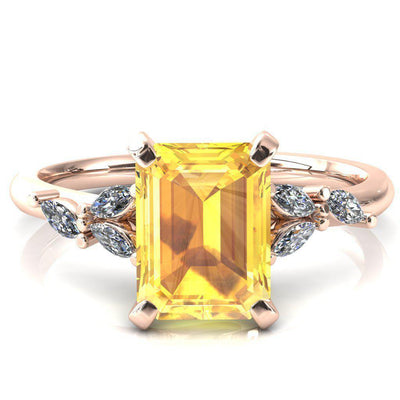Sigrid Emerald Yellow Sapphire 4 Prong Marquise Diamond Side Ring-FIRE & BRILLIANCE