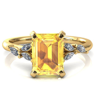 Sigrid Emerald Yellow Sapphire 4 Prong Marquise Diamond Side Ring-FIRE & BRILLIANCE