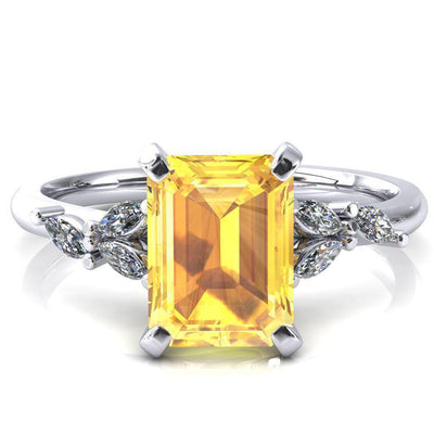 Sigrid Emerald Yellow Sapphire 4 Prong Marquise Diamond Side Ring-FIRE & BRILLIANCE