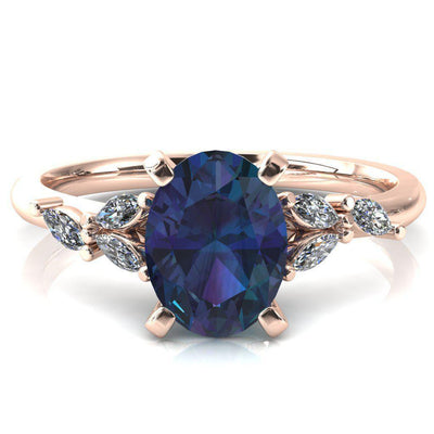 Sigrid Oval Alexandrite 4 Prong Marquise Diamond Side Ring-FIRE & BRILLIANCE