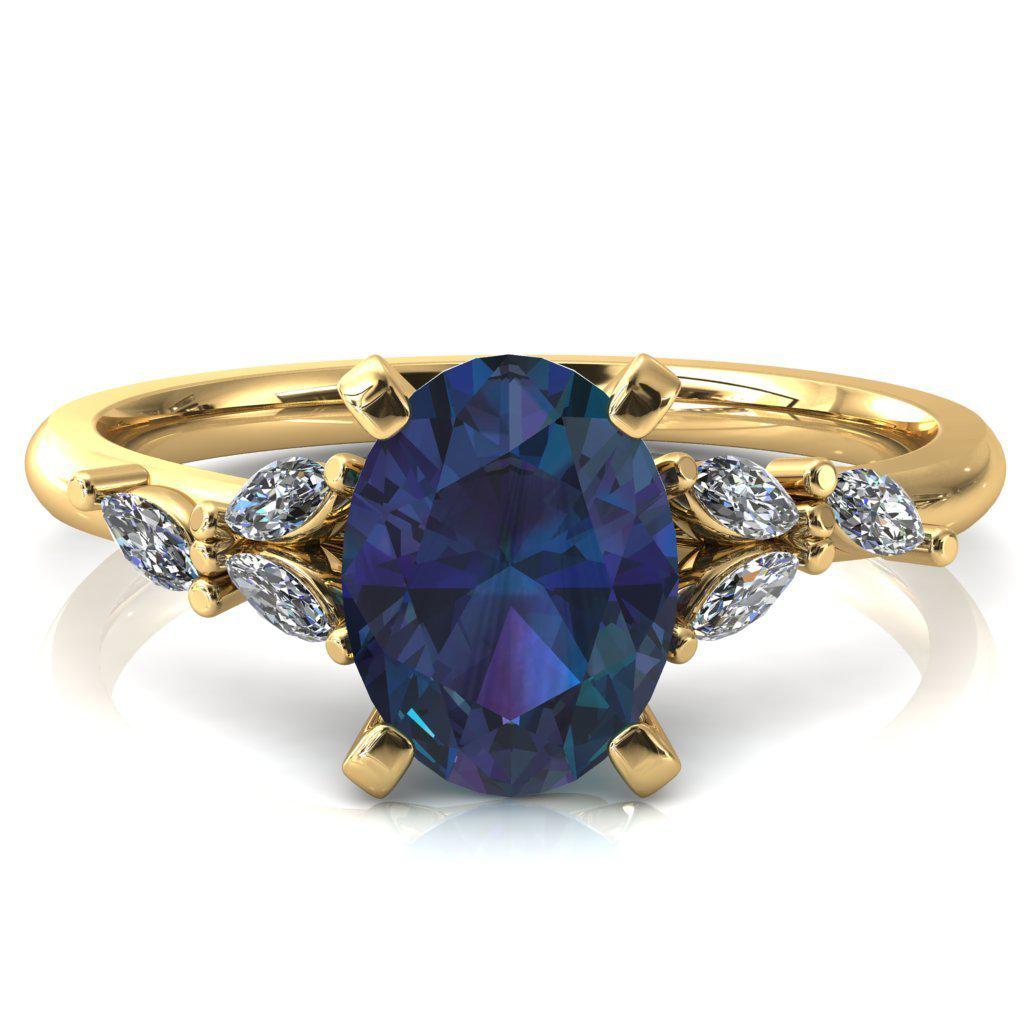 Sigrid Oval Alexandrite 4 Prong Marquise Diamond Side Ring-FIRE & BRILLIANCE