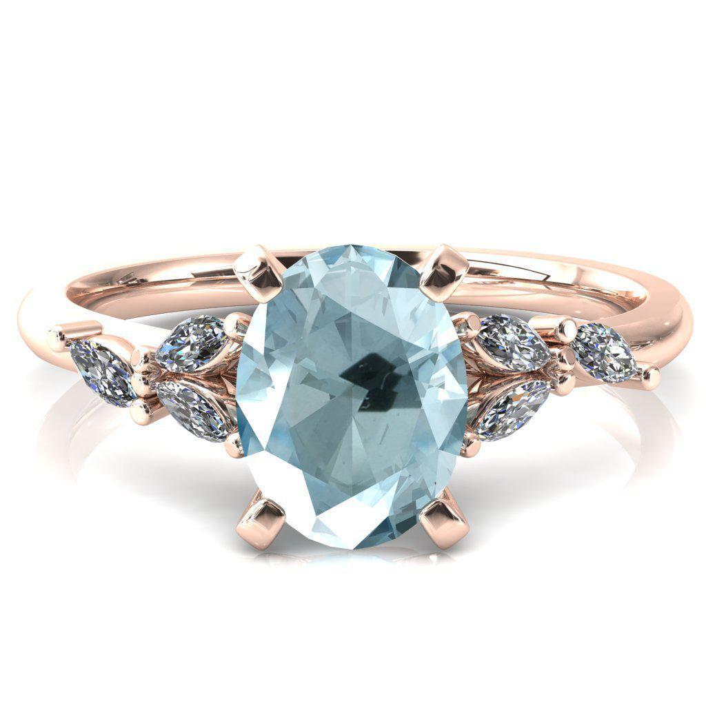 Sigrid Oval Aqua Blue Spinel 4 Prong Marquise Diamond Side Ring-FIRE & BRILLIANCE
