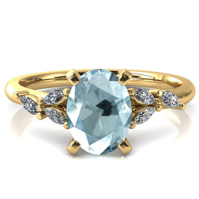 Sigrid Oval Aqua Blue Spinel 4 Prong Marquise Diamond Side Ring-FIRE & BRILLIANCE