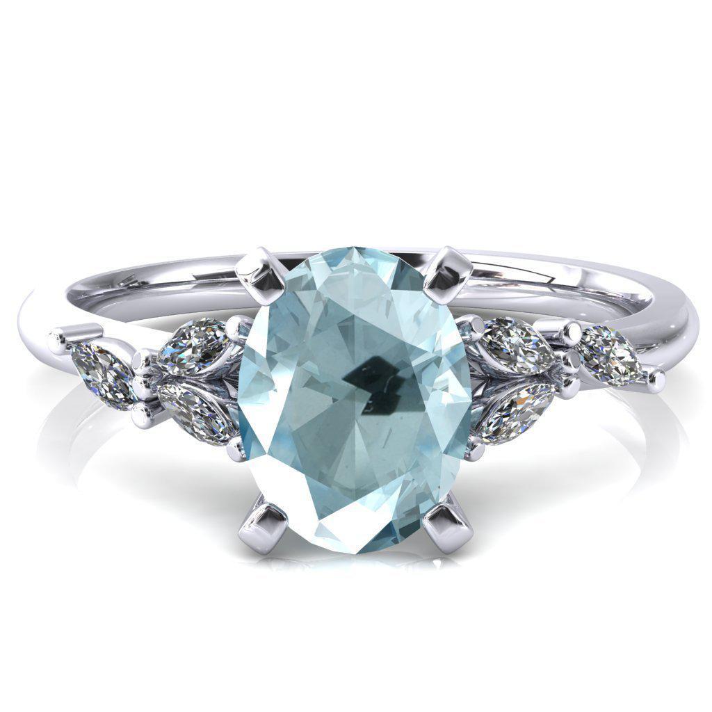 Sigrid Oval Aqua Blue Spinel 4 Prong Marquise Diamond Side Ring-FIRE & BRILLIANCE