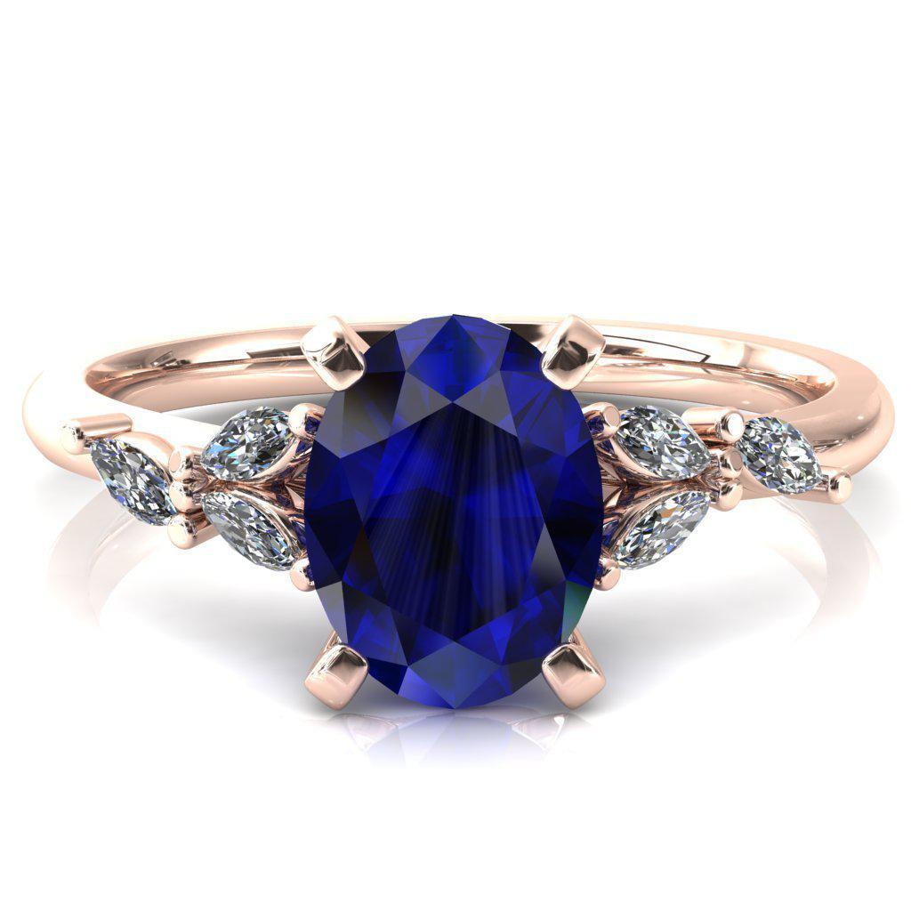 Sigrid Oval Blue Sapphire 4 Prong Marquise Diamond Side Ring-FIRE & BRILLIANCE