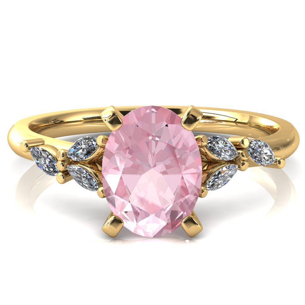 Sigrid Oval Pink Sapphire 4 Prong Marquise Diamond Side Ring-FIRE & BRILLIANCE