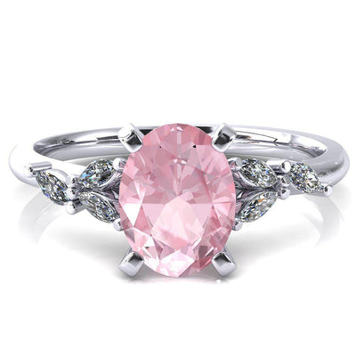 Sigrid Oval Pink Sapphire 4 Prong Marquise Diamond Side Ring-FIRE & BRILLIANCE