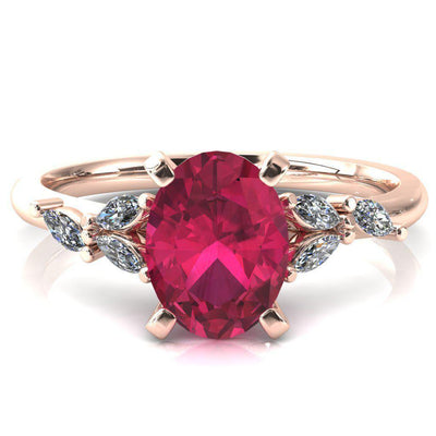 Sigrid Oval Ruby 4 Prong Marquise Diamond Side Ring-FIRE & BRILLIANCE