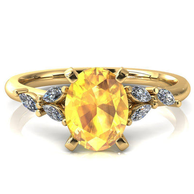 Sigrid Oval Yellow Sapphire 4 Prong Marquise Diamond Side Ring-FIRE & BRILLIANCE