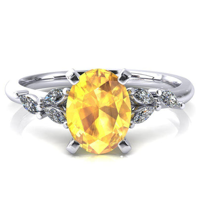 Sigrid Oval Yellow Sapphire 4 Prong Marquise Diamond Side Ring-FIRE & BRILLIANCE