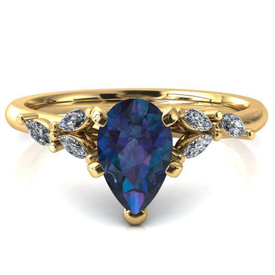 Sigrid Pear Alexandrite 4 Prong Marquise Diamond Side Ring-FIRE & BRILLIANCE