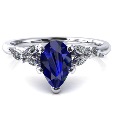 Sigrid Pear Blue Sapphire 4 Prong Marquise Diamond Side Ring-FIRE & BRILLIANCE