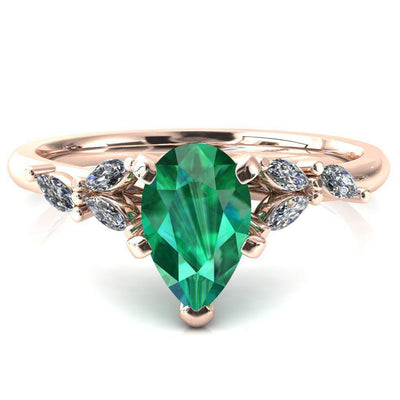 Sigrid Pear Emerald 4 Prong Marquise Diamond Side Ring-FIRE & BRILLIANCE