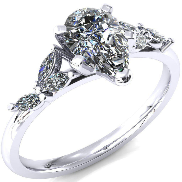 Sigrid Pear Moissanite Prong Marquise Diamond Side Ring – FIRE