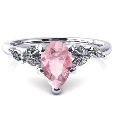 Sigrid Pear Pink Sapphire 4 Prong Marquise Diamond Side Ring-FIRE & BRILLIANCE