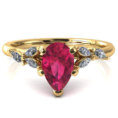 Sigrid Pear Ruby 4 Prong Marquise Diamond Side Ring-FIRE & BRILLIANCE