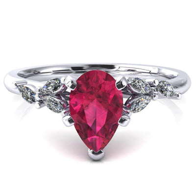 Sigrid Pear Ruby 4 Prong Marquise Diamond Side Ring-FIRE & BRILLIANCE