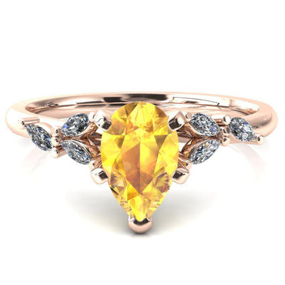 Sigrid Pear Yellow Sapphire 4 Prong Marquise Diamond Side Ring-FIRE & BRILLIANCE