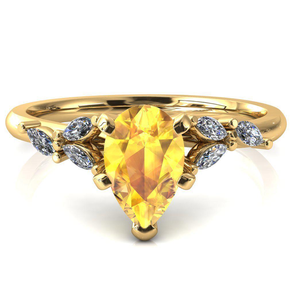 Sigrid Pear Yellow Sapphire 4 Prong Marquise Diamond Side Ring-FIRE & BRILLIANCE