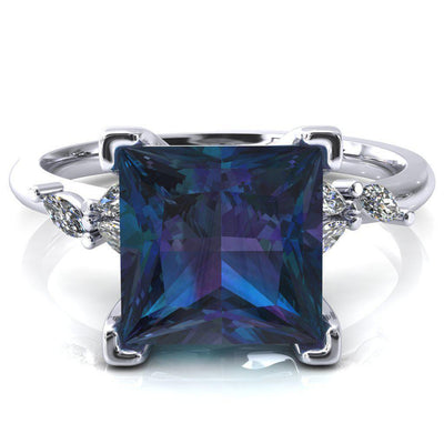 Sigrid Princess Alexandrite 4 Prong Marquise Diamond Side Ring-FIRE & BRILLIANCE