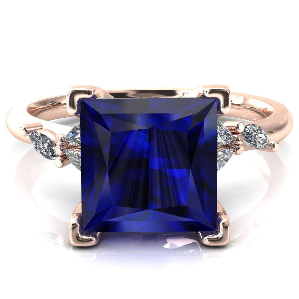 Sigrid Princess Blue Sapphire 4 Prong Marquise Diamond Side Ring-FIRE & BRILLIANCE