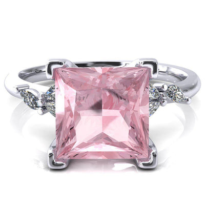 Sigrid Princess Pink Sapphire 4 Prong Marquise Diamond Side Ring-FIRE & BRILLIANCE