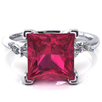 Sigrid Princess Ruby 4 Prong Marquise Diamond Side Ring-FIRE & BRILLIANCE