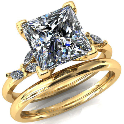 Sigrid Princess/ Square Moissanite 4 Prong Marquise Diamond Side Ring-FIRE & BRILLIANCE