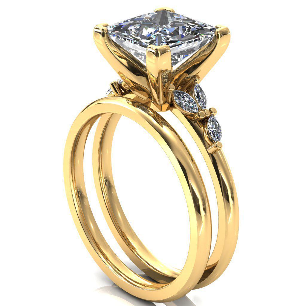 Sigrid Princess/ Square Moissanite 4 Prong Marquise Diamond Side Ring-FIRE & BRILLIANCE