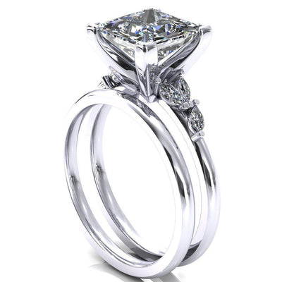 Sigrid Princess/ Square Moissanite 4 Prong Marquise Diamond Side Ring-FIRE & BRILLIANCE