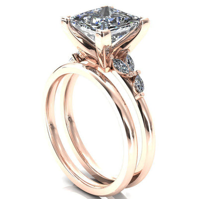 Sigrid Princess/ Square Moissanite 4 Prong Marquise Diamond Side Ring-FIRE & BRILLIANCE