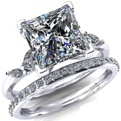 Sigrid Princess/ Square Moissanite 4 Prong Marquise Diamond Side Ring-FIRE & BRILLIANCE