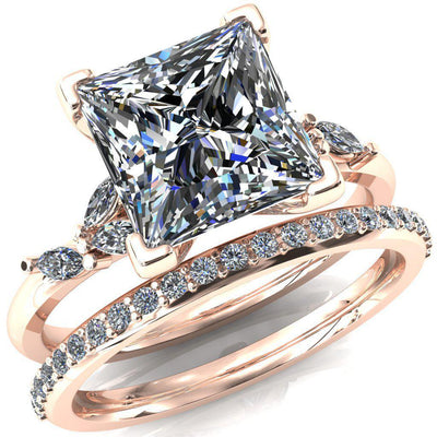 Sigrid Princess/ Square Moissanite 4 Prong Marquise Diamond Side Ring-FIRE & BRILLIANCE